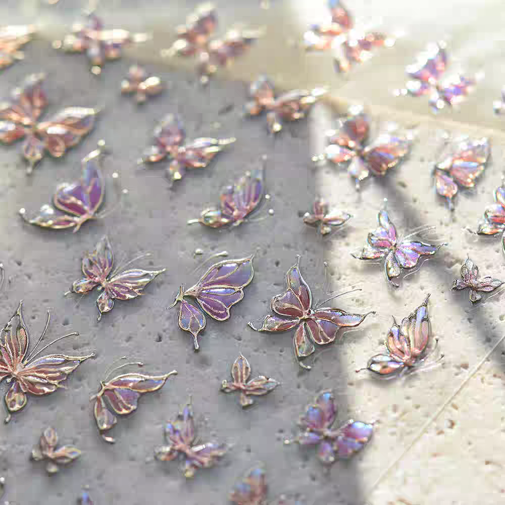 4423 - Self-Adhesive Pink Holographic Butterfly Nail Stickers