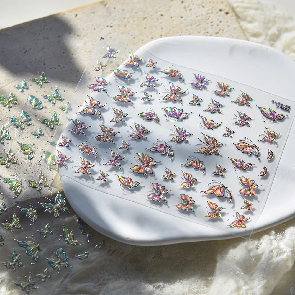 4423 - Self-Adhesive Pink Holographic Butterfly Nail Stickers