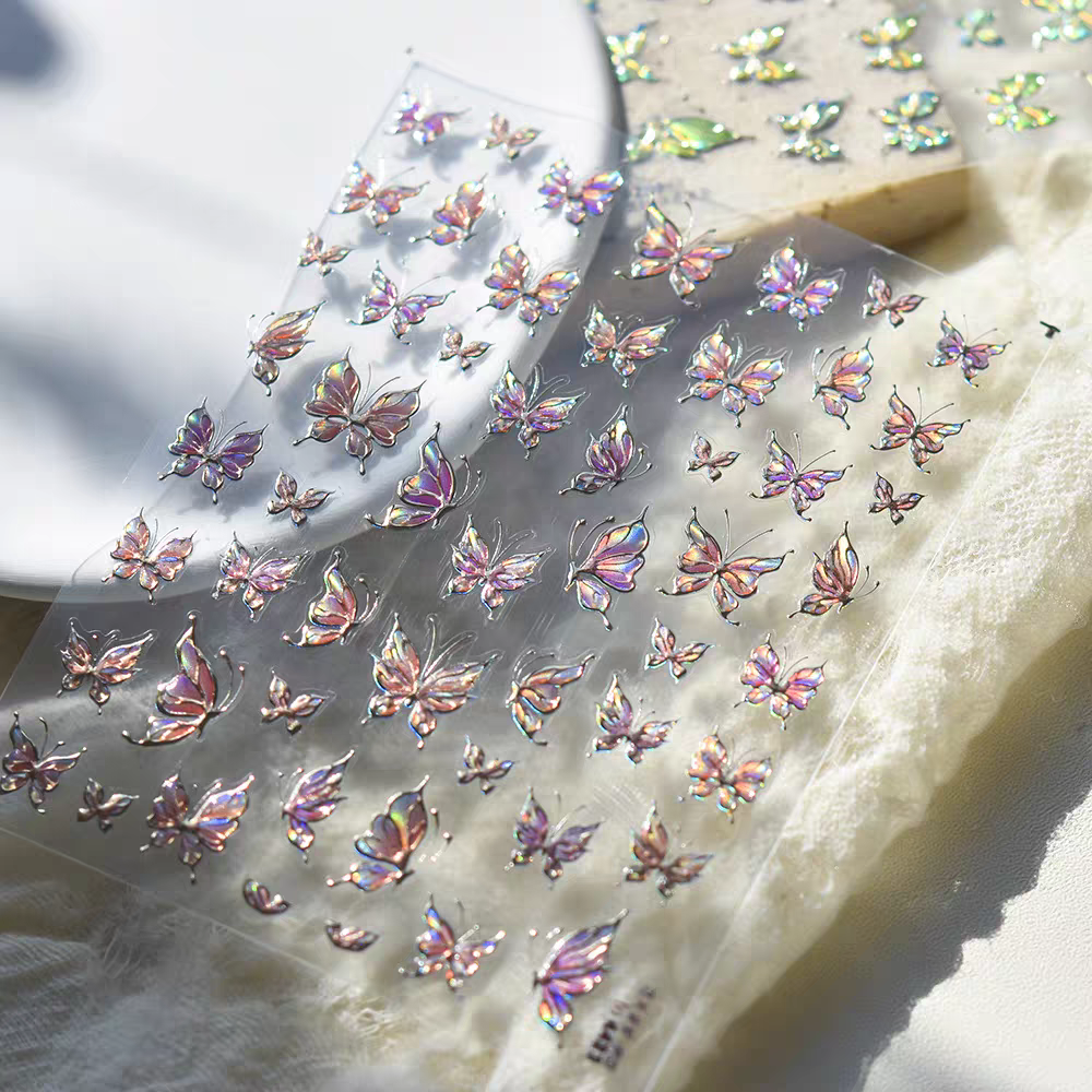 4423 - Self-Adhesive Pink Holographic Butterfly Nail Stickers