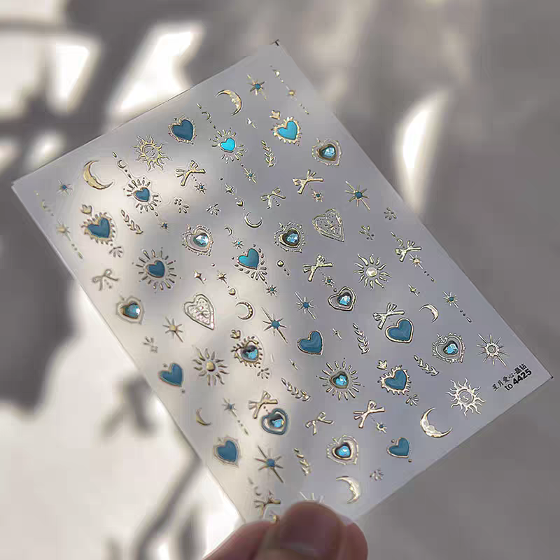 4425 - Self-Adhesive Blue Celestial Heart Nail Stickers