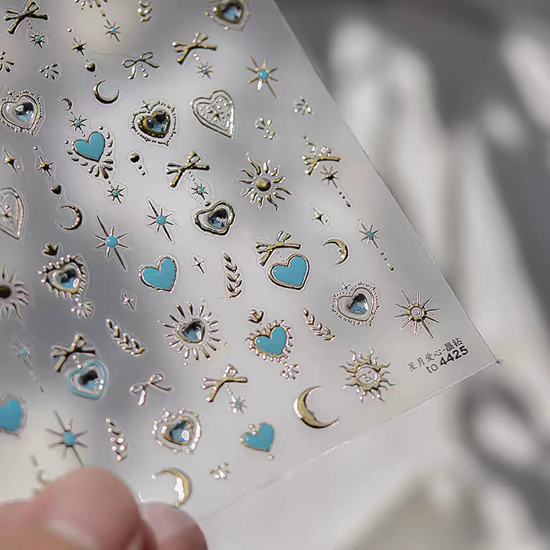 4425 - Self-Adhesive Blue Celestial Heart Nail Stickers