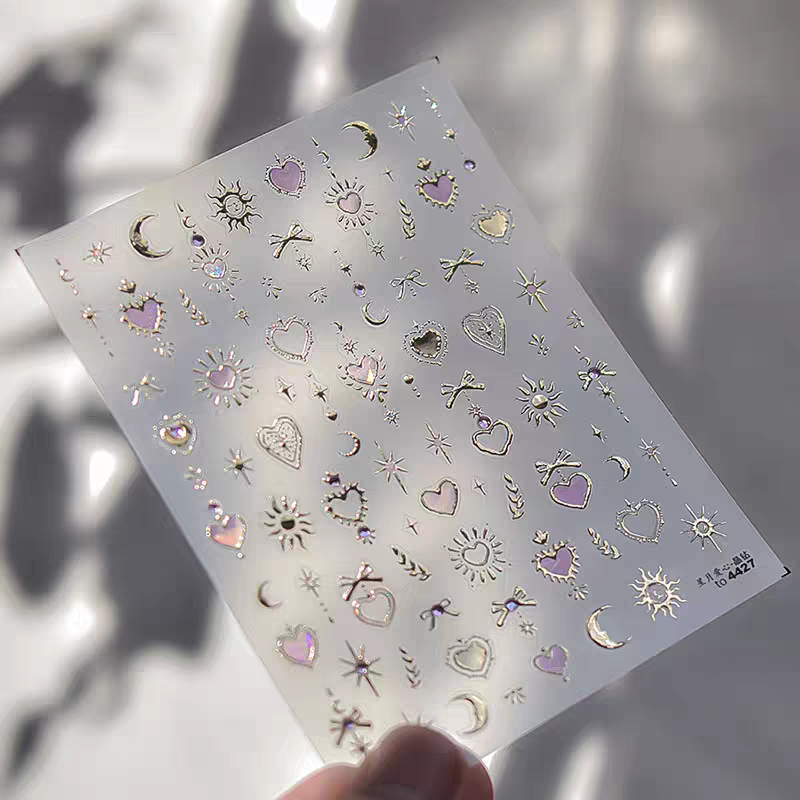 4427 - Self-Adhesive Pink Celestial Heart Nail Stickers