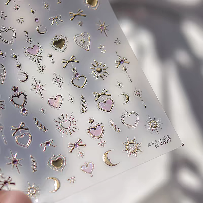 4427 - Self-Adhesive Pink Celestial Heart Nail Stickers