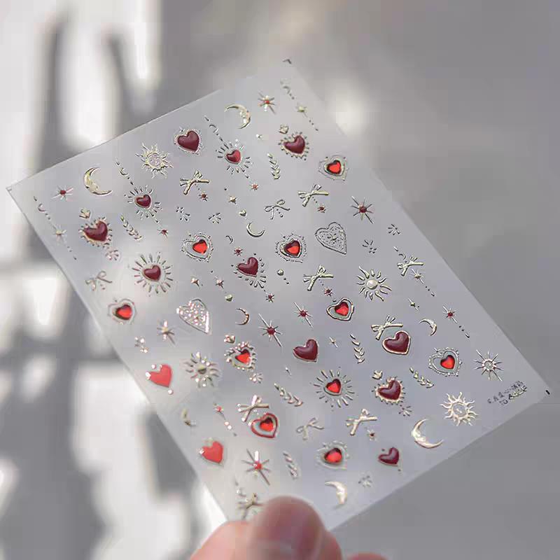 4426 - Self-Adhesive Red Celestial Heart Nail Stickers