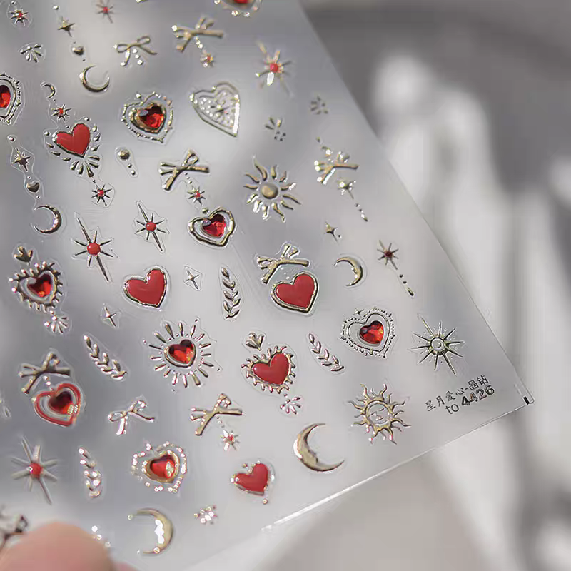 4426 - Self-Adhesive Red Celestial Heart Nail Stickers