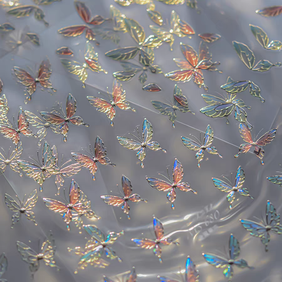 MS680 - Self-Adhesive Holographic Butterfly Nail Stickers