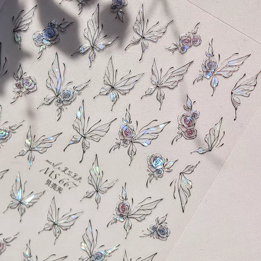 MS667 - Self-Adhesive Holographic Flower Butterfly Nail Stickers