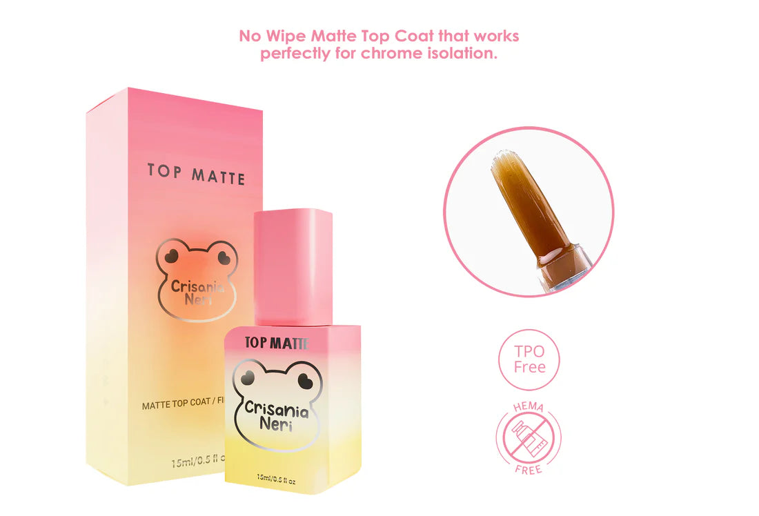 Crisania Neri - Top Matte – Non-Wipe Matte Top Coat for Chrome Isolation – 15 ml