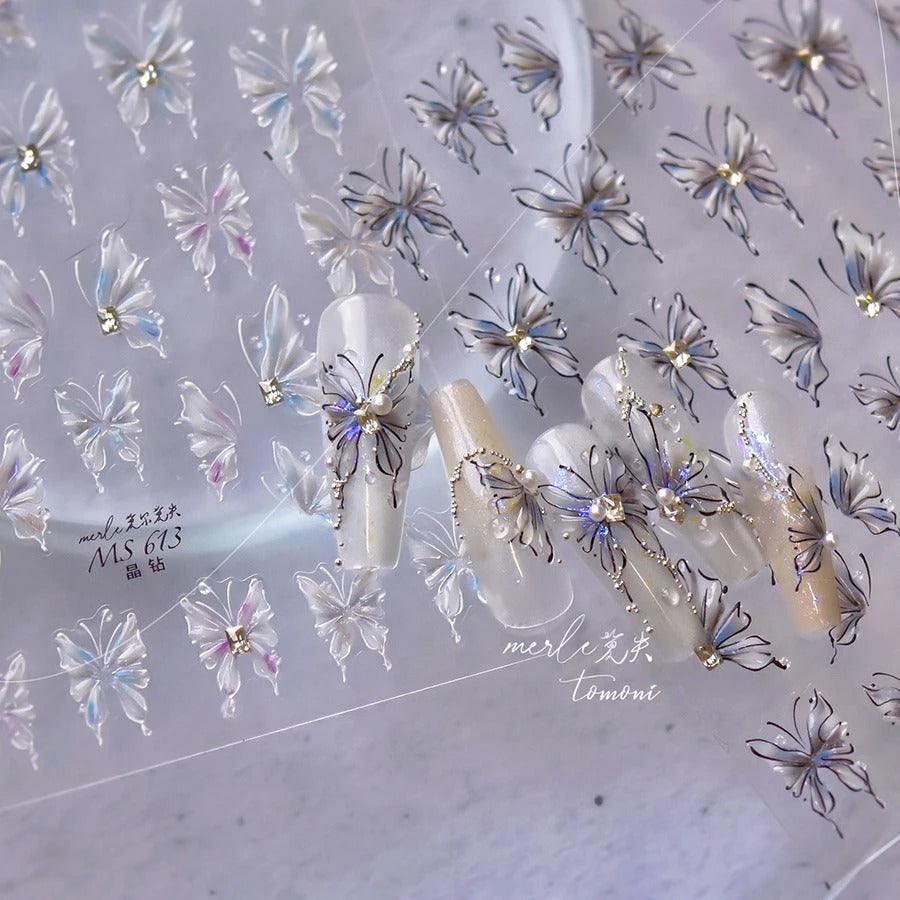 MS613 - Self-Adhesive Watercolour Butterfly Nail Stickers